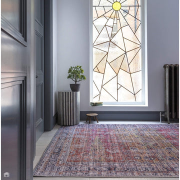Washable Kaya Tara KY13 Traditional Persian Vintage Distressed Floral Durable Chenille Polyester Flatweave Red/Yellow/Multicolour Rug-Asiatic Carpets-Rug Love - The Most Loved Rug Store